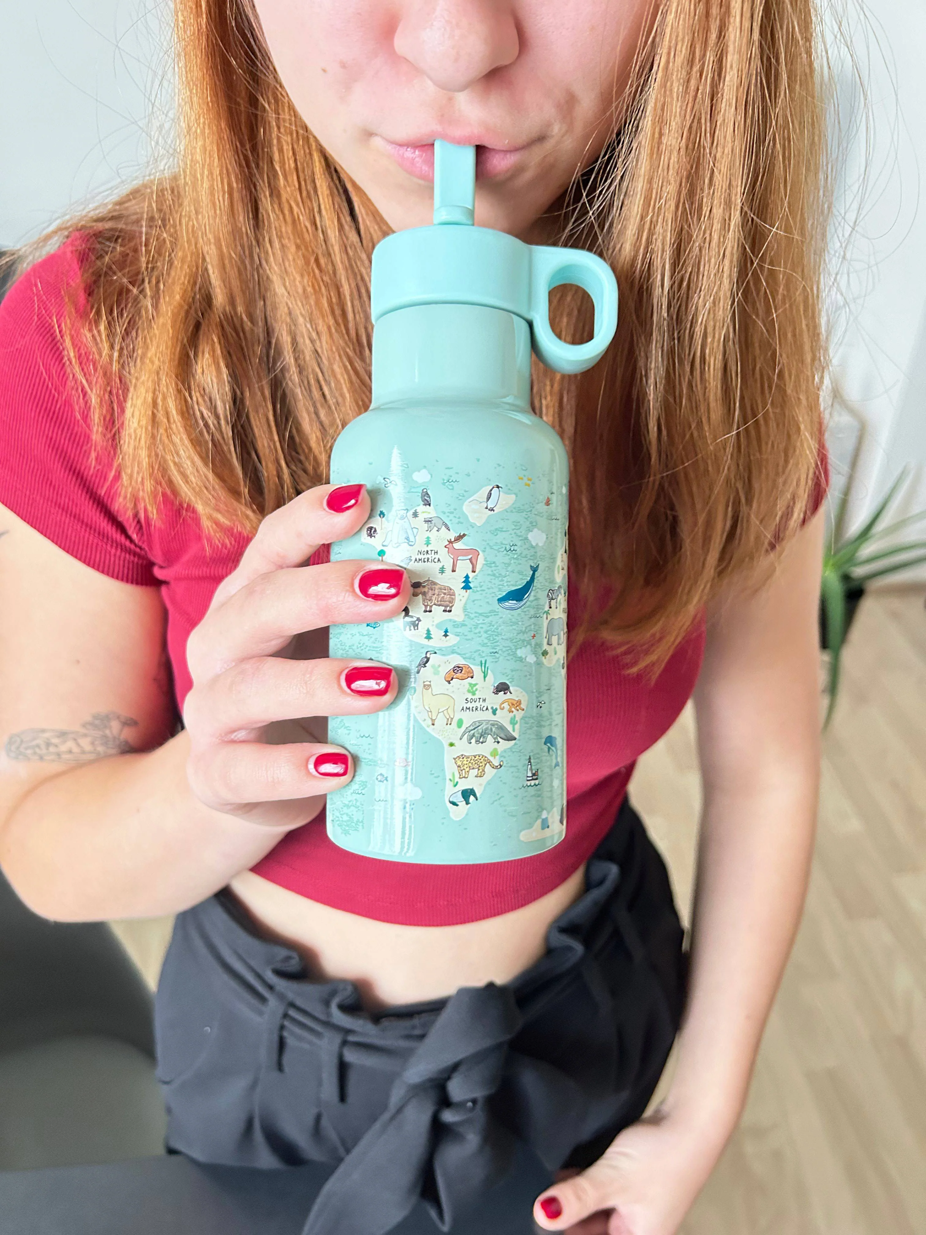 Bioloco Dětská nerezová termolahev s brčkem (350 ml) - Zvířecí svět - Image 6
