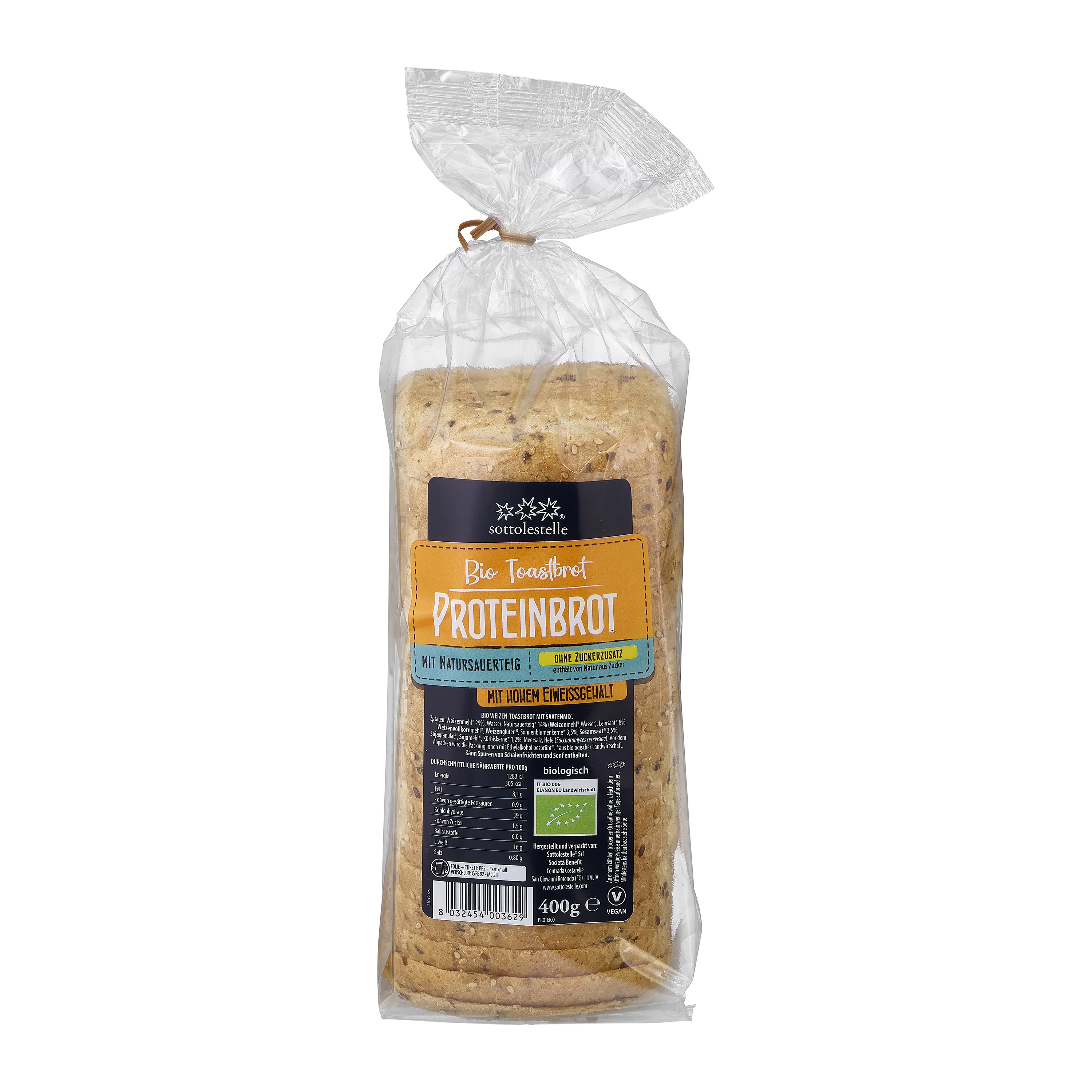 Chléb toastový proteinový s kváskem 400 g BIO   SOTTOLESTELLE