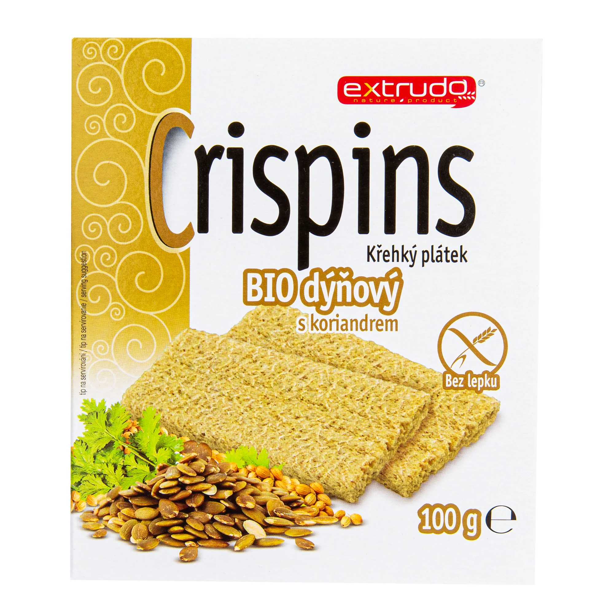 Chlebíček dýňový s koriandrem Crispins bezlepkový 100 g BIO   EXTRUDO