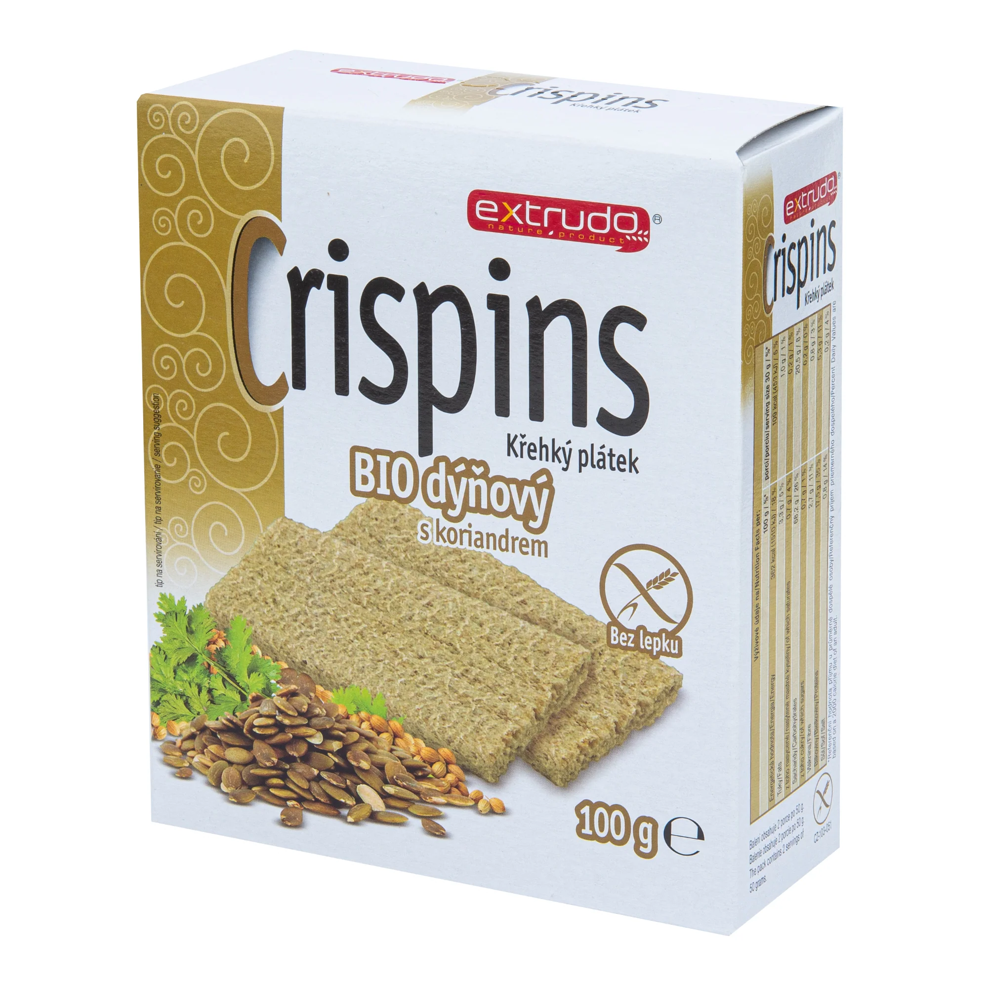 Chlebíček dýňový s koriandrem Crispins bezlepkový 100 g BIO   EXTRUDO - Image 2