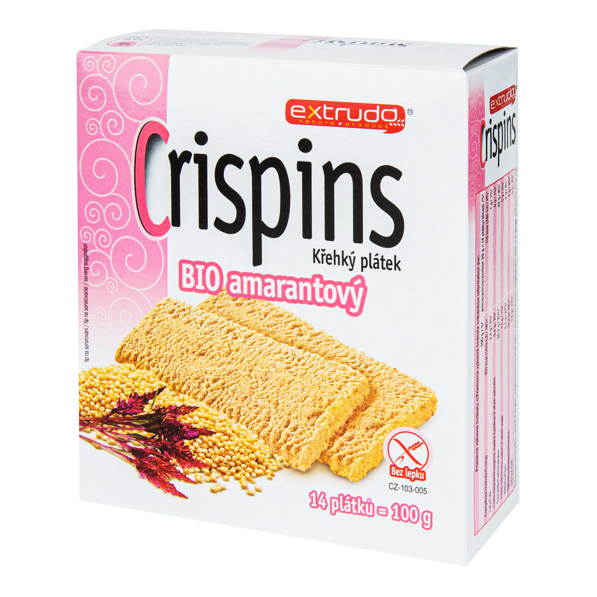 Chlebíček kukuřičný s amarantem Crispins bezlepkový 100 g BIO   EXTRUDO - Image 2