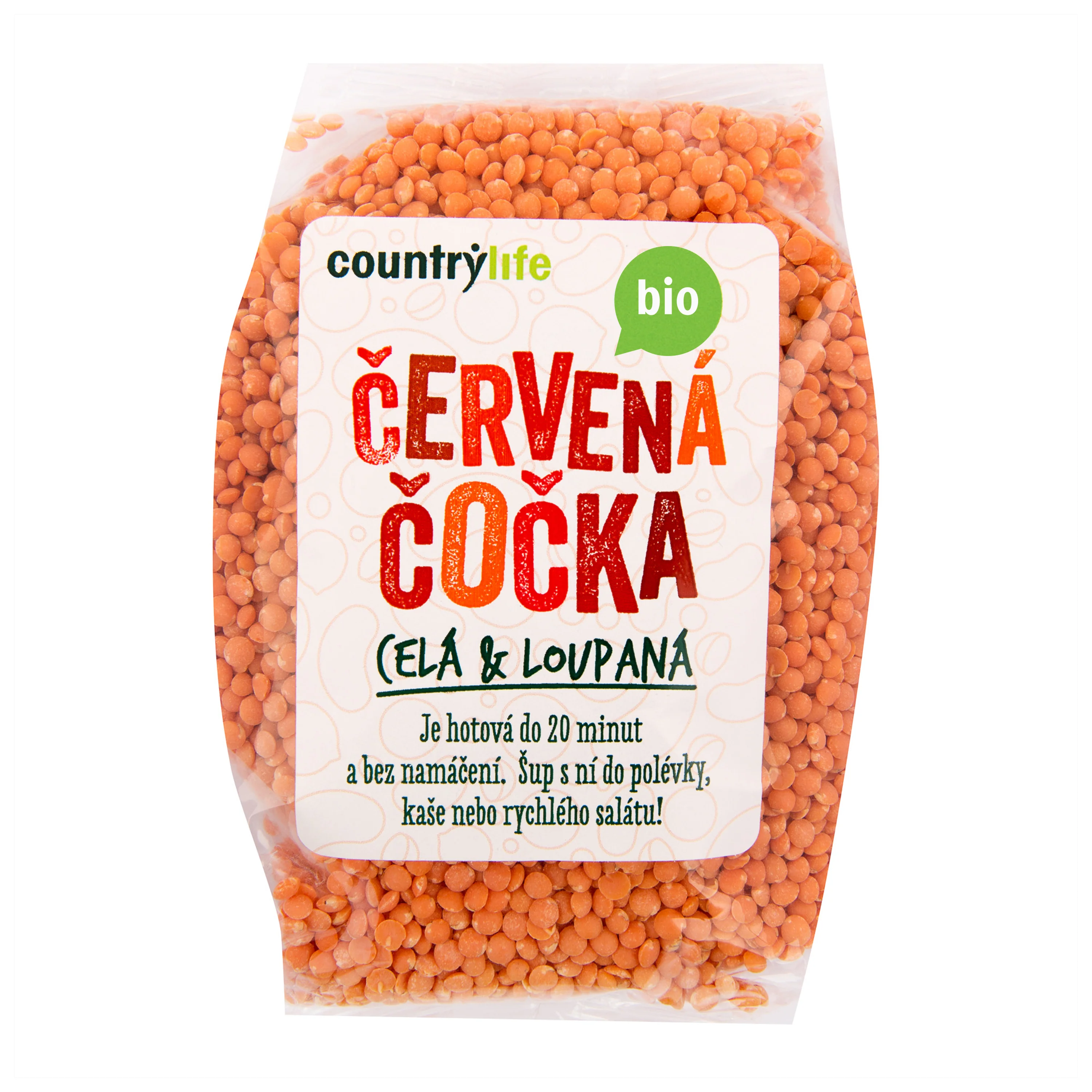Čočka červená celá loupaná 500 g BIO  COUNTRY LIFE