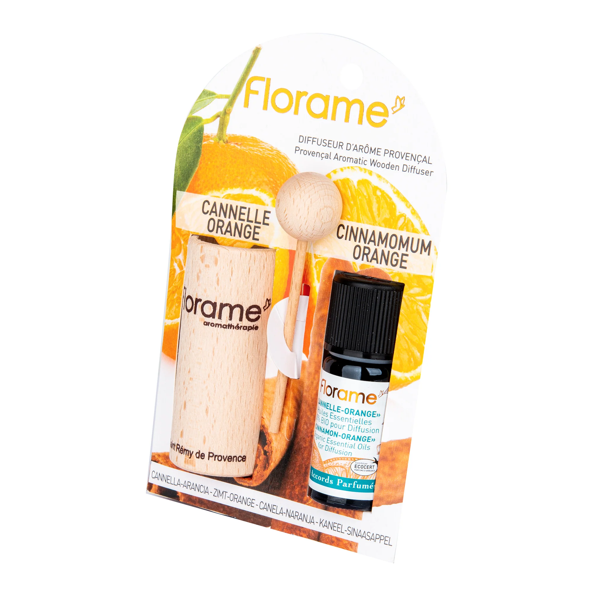 Difuzér provensálský dřevěný + éterický olej Skořice-pomeranč 10 ml BIO   FLORAME - Image 2