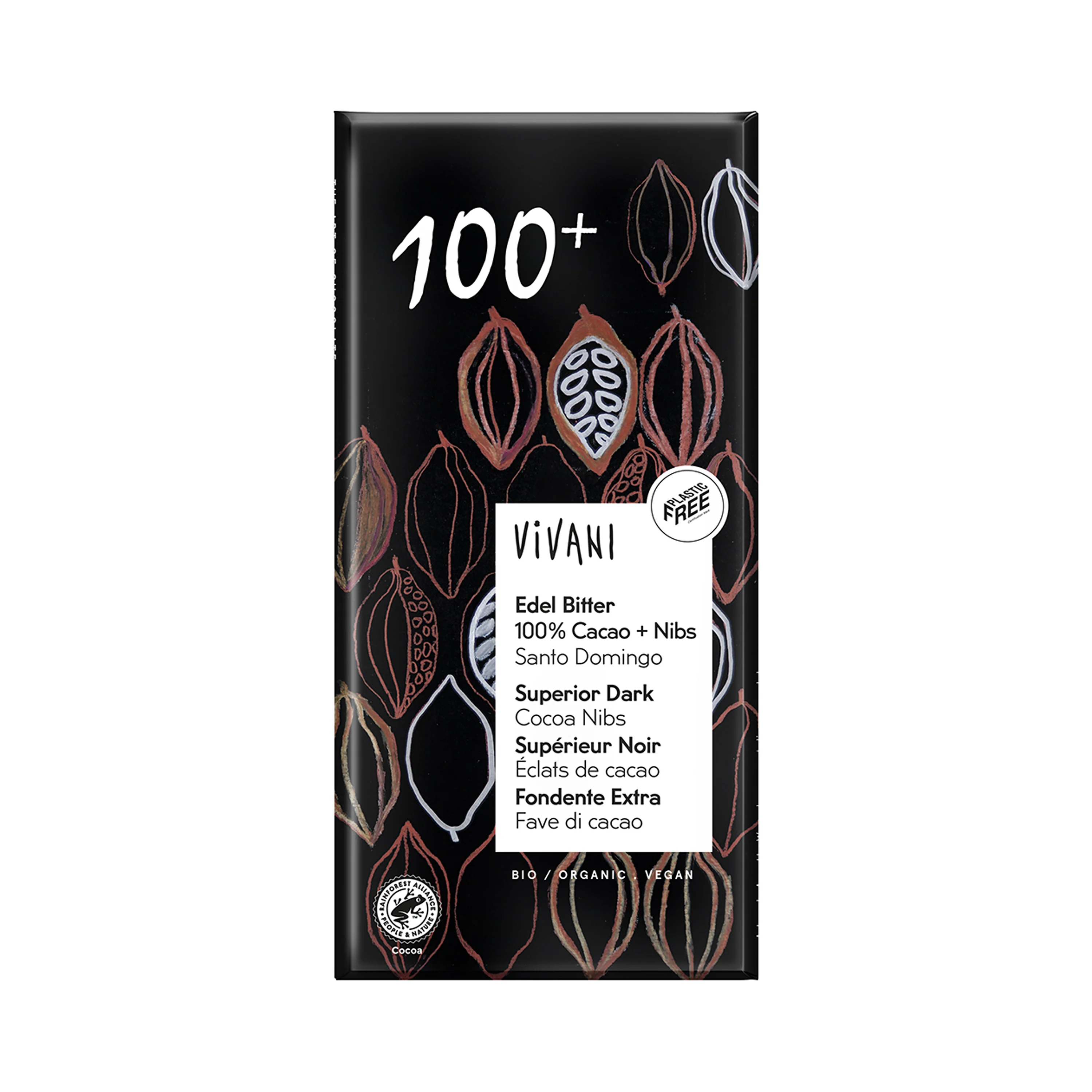 Vivani Hořká s kousky kakaa 100 % BIO (80 g)
