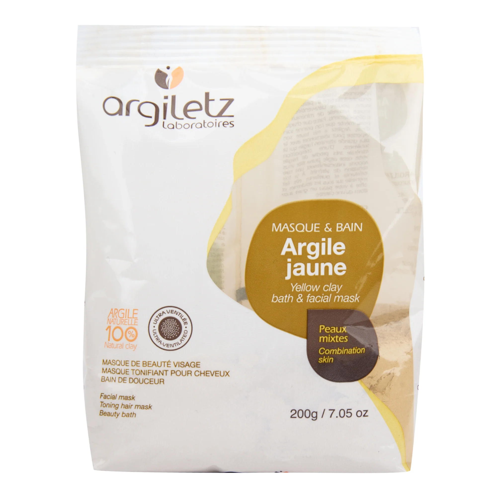 Jíl žlutý ultra ventilovaný maska & koupel 200 g   ARGILETZ