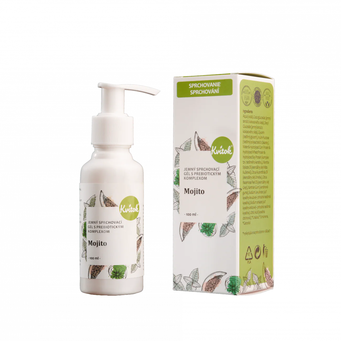 Kvitok Jemný sprchový gel s prebiotickým komplexem Mojito (100 ml)