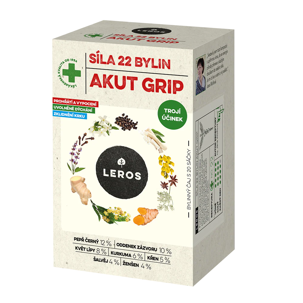 LEROS Bylinný čaj Síla 22 bylin AKUT GRIP - nálev. sáčky (20 x 2,5 g)