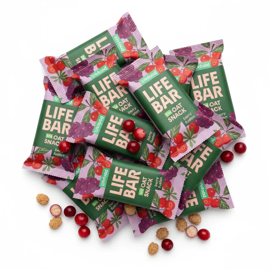 Lifefood Zvýhodněná sada 13 + 2 tyčinky zdarma - Lifebar Oat Snack Berry Fusion BIO (15 x 40 g)