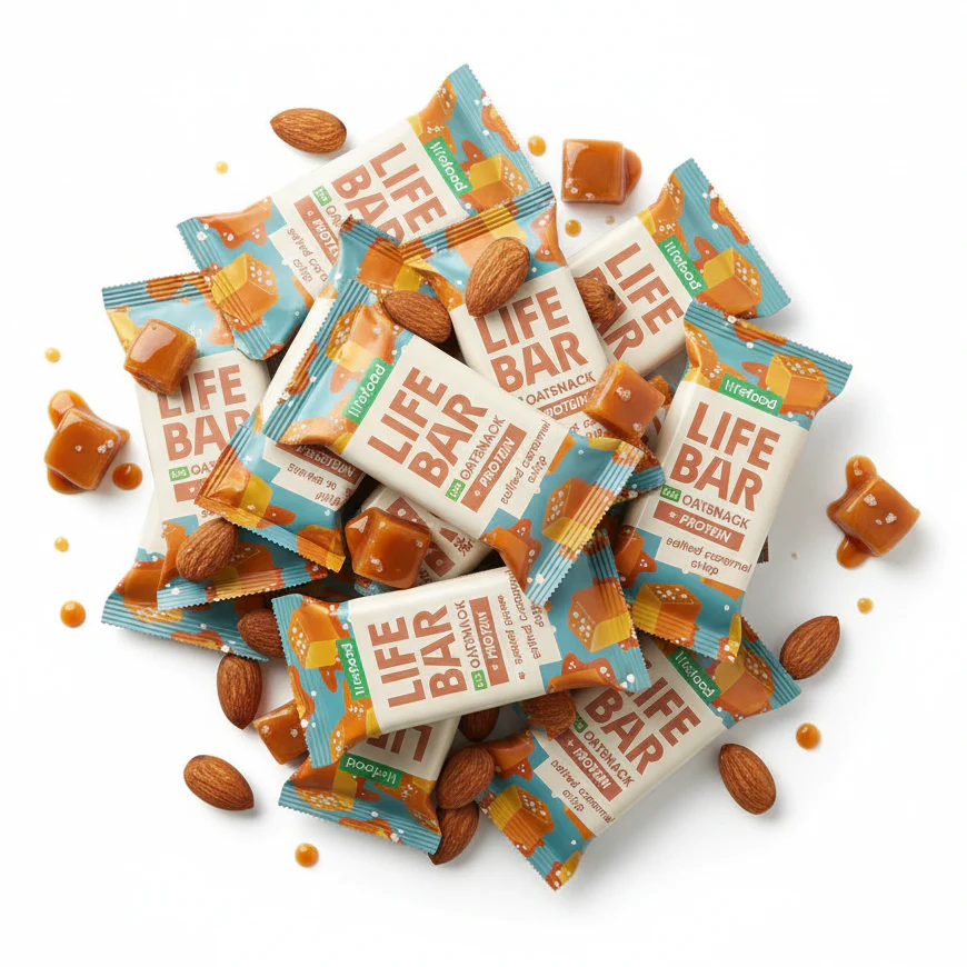 Lifefood Zvýhodněná sada 13 + 2 tyčinky zdarma - Lifebar Oat Snack Protein Salted Caramel Crisp BIO (15 x 40 g)