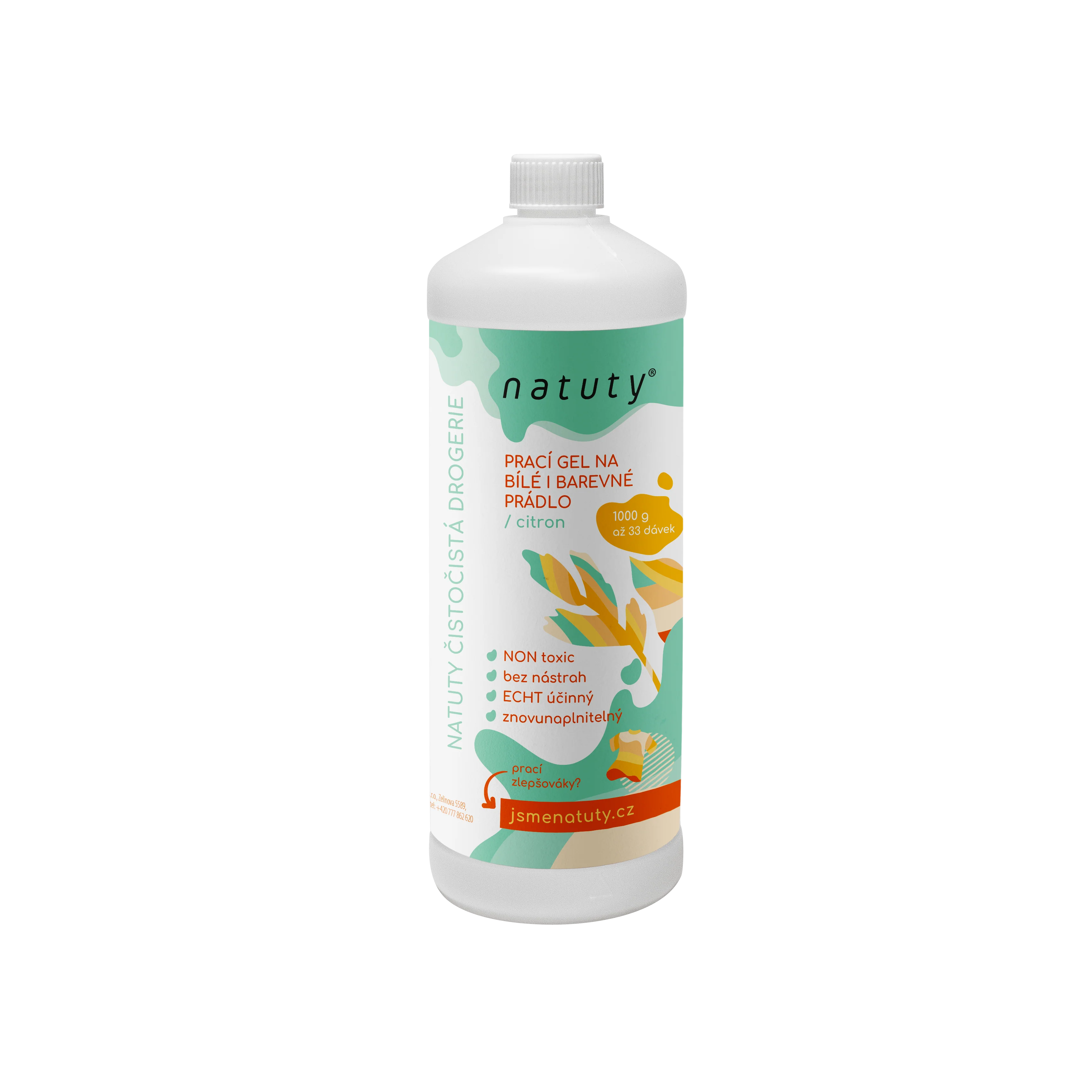 Natuty Prací gel na bílé i barevné prádlo s vůní citronu (1 l)