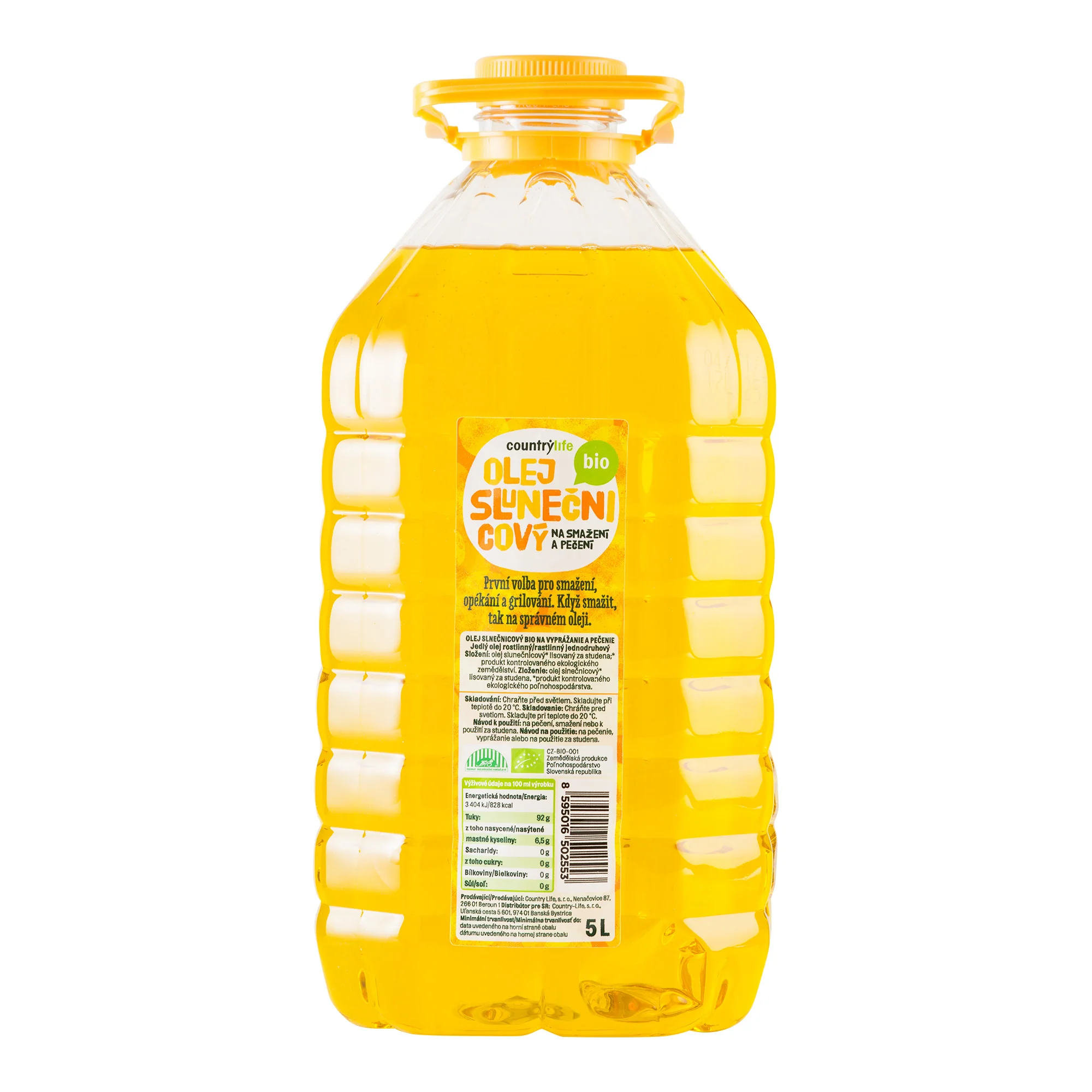 Olej slunečnicový lisovaný za studena na smažení a pečení 5 l BIO COUNTRY LIFE