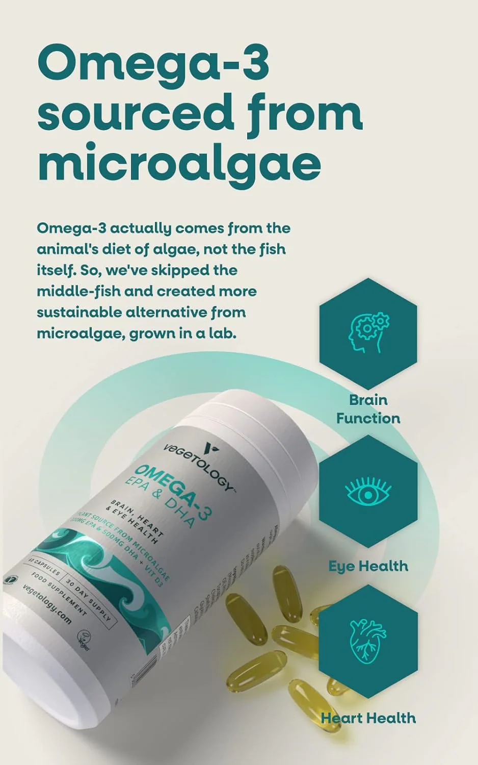 Vegetology Omega-3 (Opti3) - EPA a DHA s vitaminem D3 (60 kapslí) - Image 7