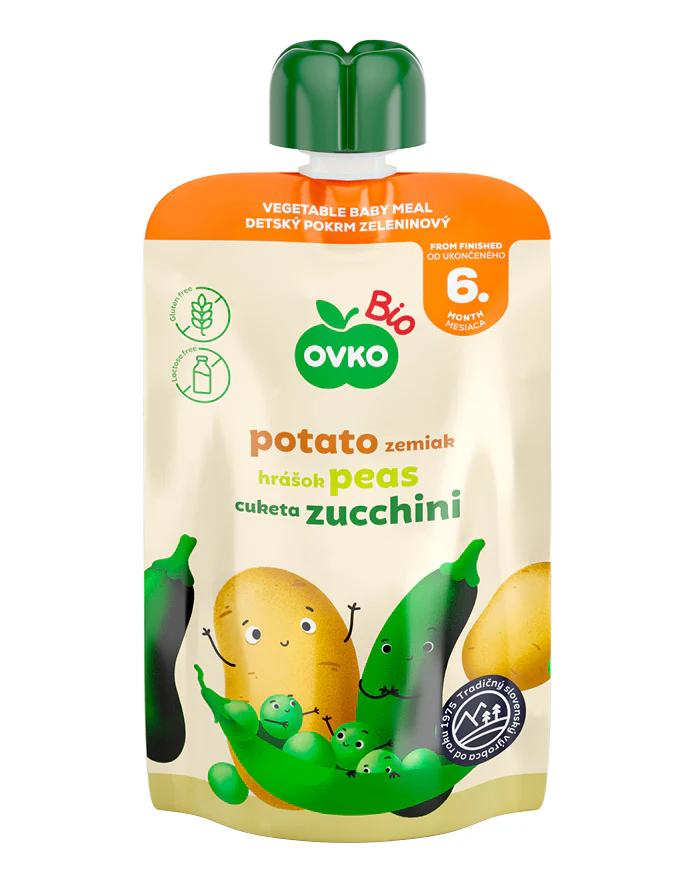 Příkrm brambory, hrášek, cuketa - kapsička 90 g BIO OVKO
