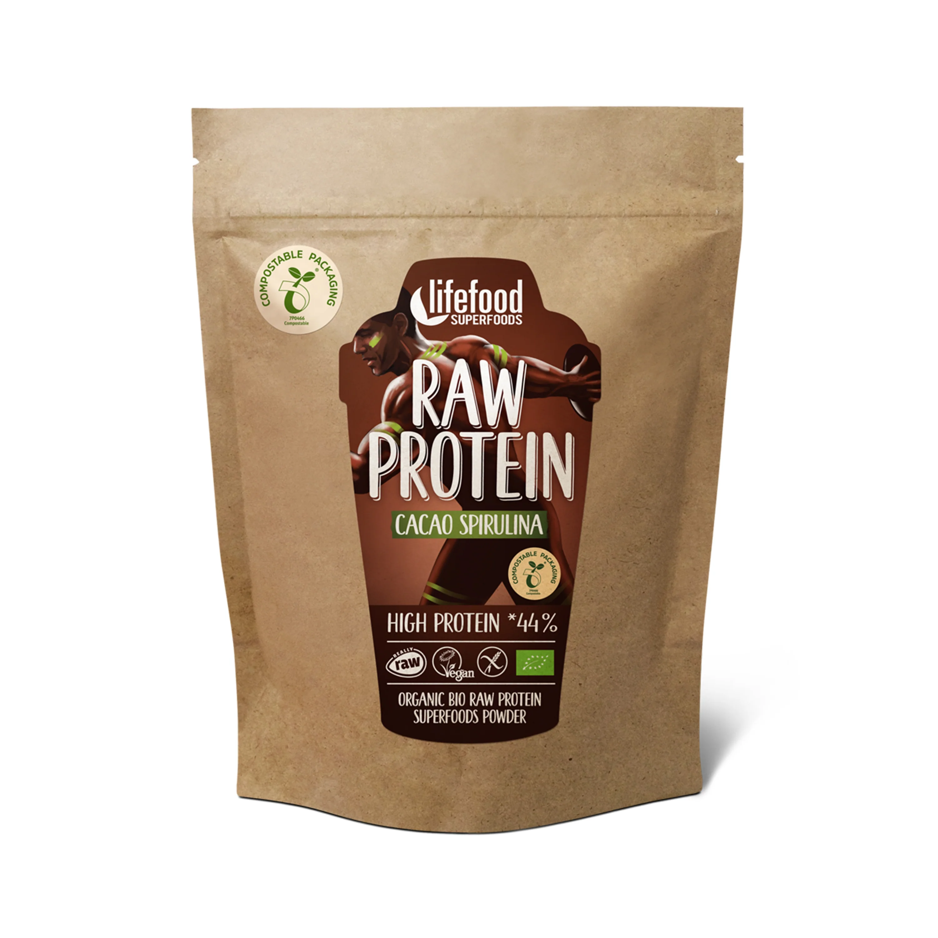 Lifefood Protein kakaový se spirulinou RAW BIO (450 g)