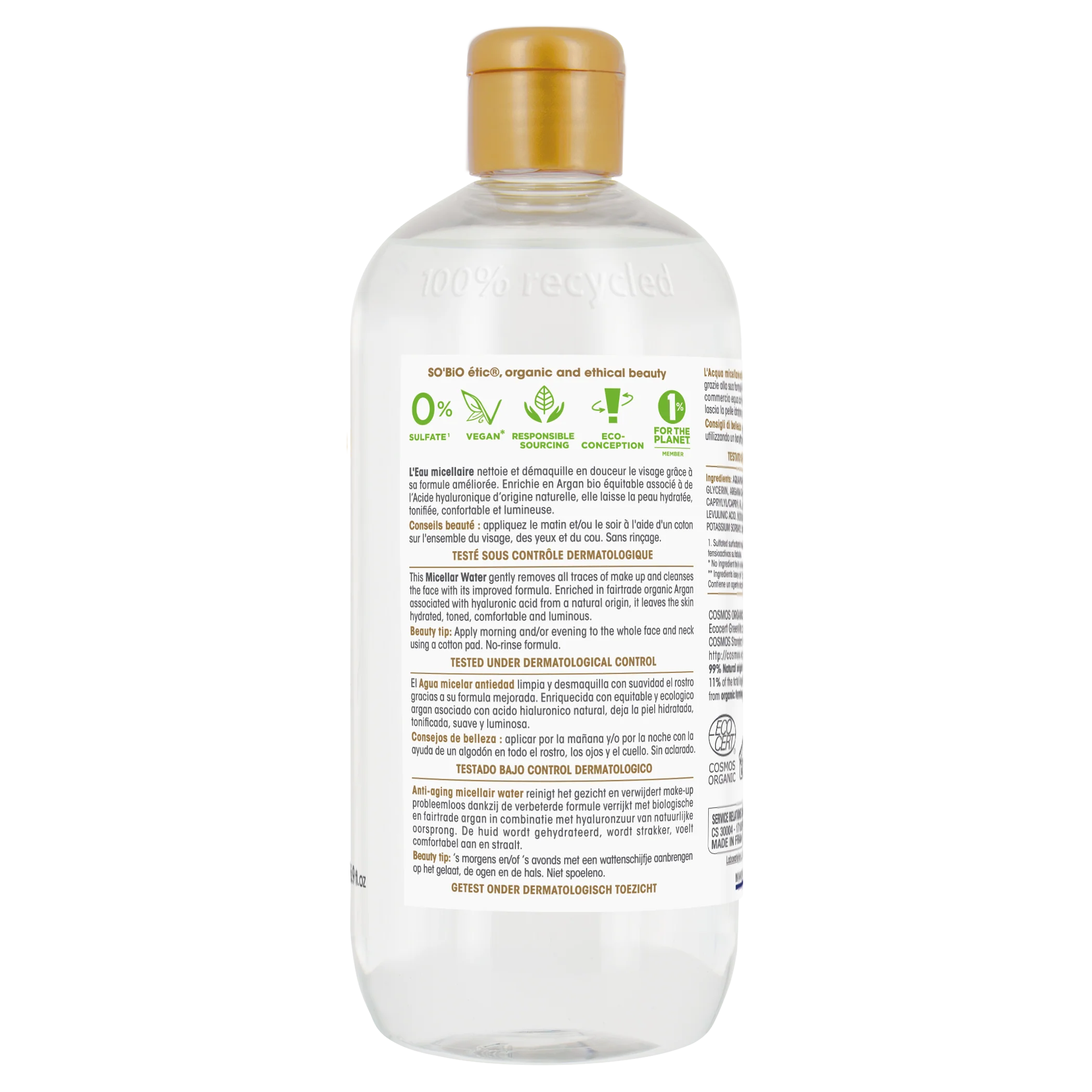 SO’BiO étic Anti-Age Precieux Argan Voda micelární Anti-age s hyaluronem BIO (500 ml) - Image 2