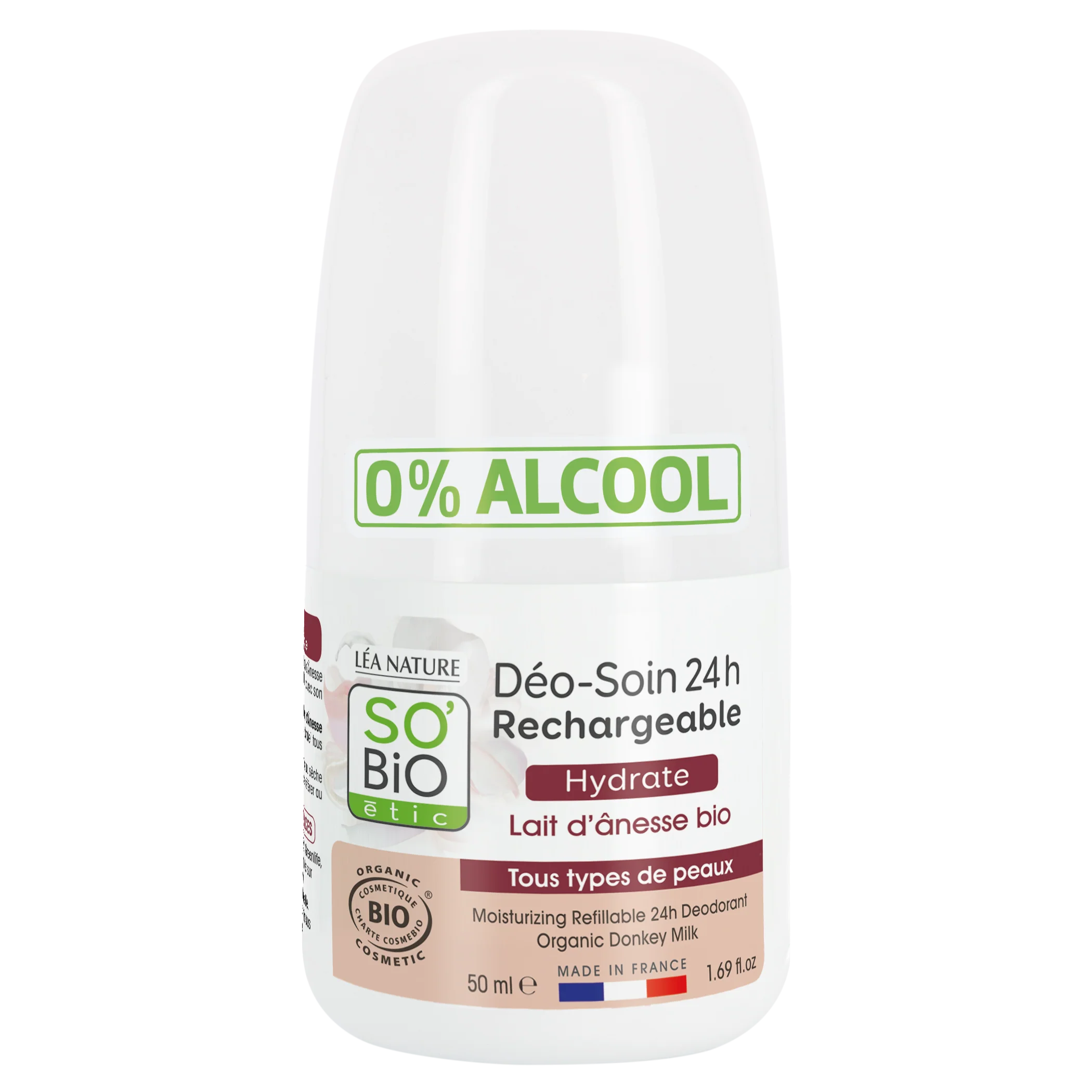 SO’BiO étic Deodorant roll-on 24h hydratační s oslím mlékem - znovuplnitelný BIO (50 ml) - Image 2