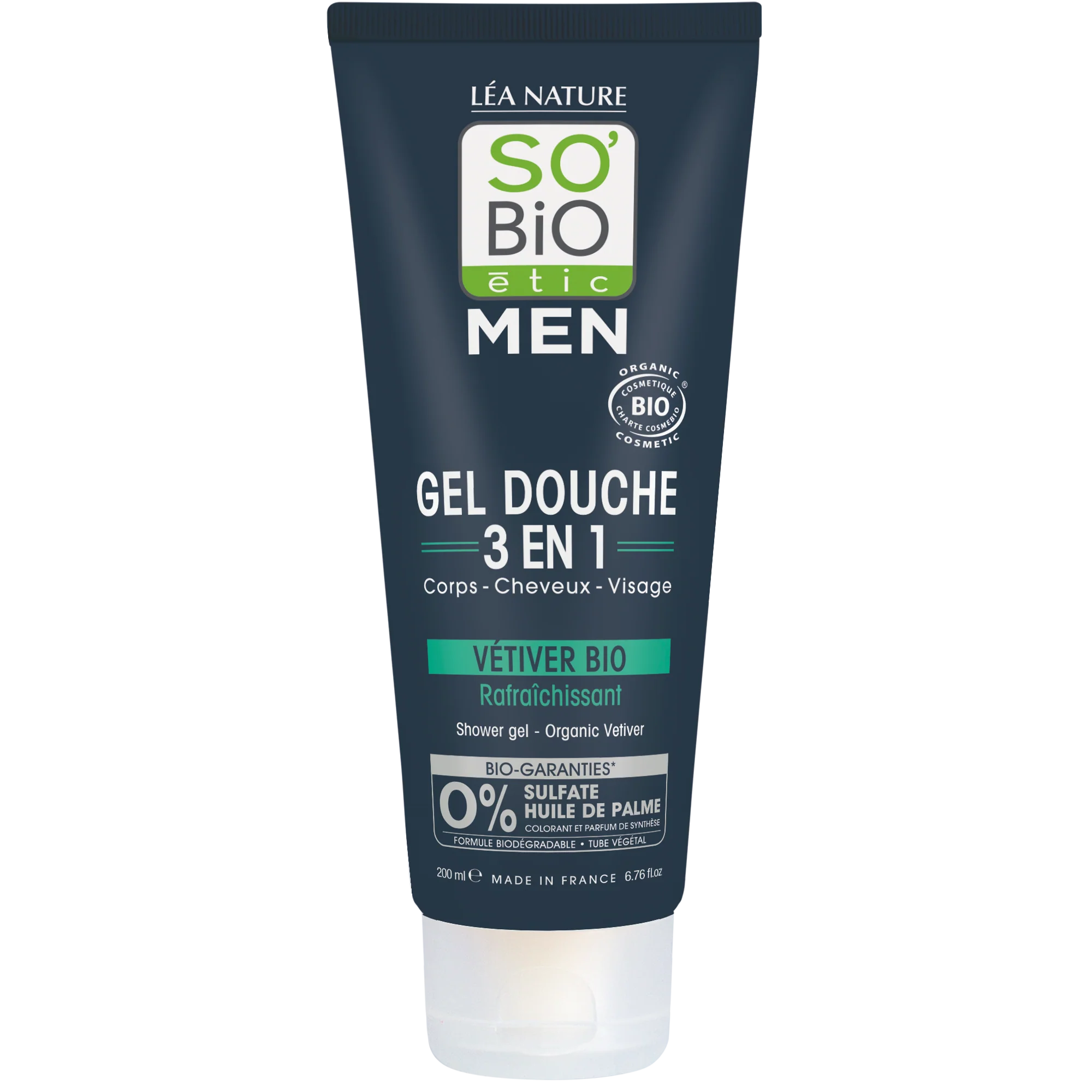 SO’BiO étic Gel sprchový MEN 3v1 - osvěžující vetiver BIO (200 ml)