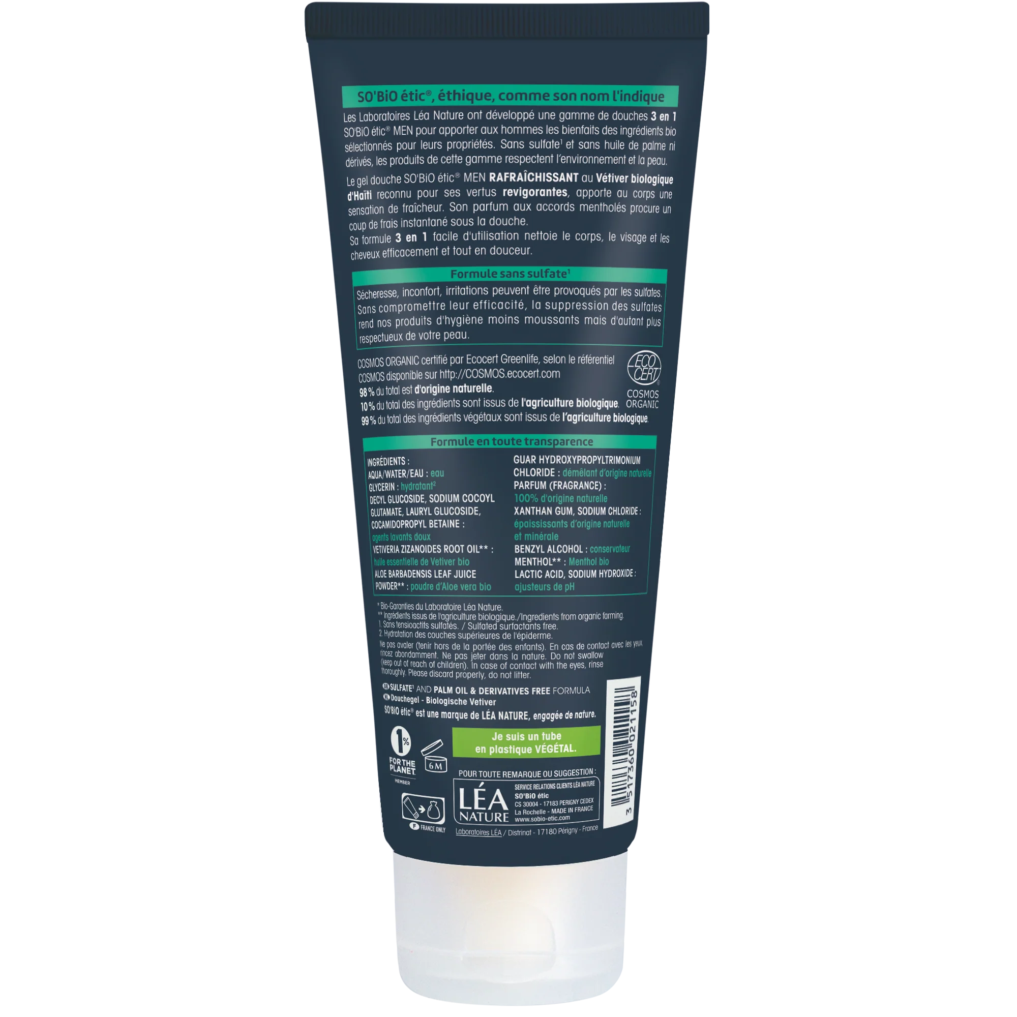 SO’BiO étic Gel sprchový MEN 3v1 - osvěžující vetiver BIO (200 ml) - Image 2