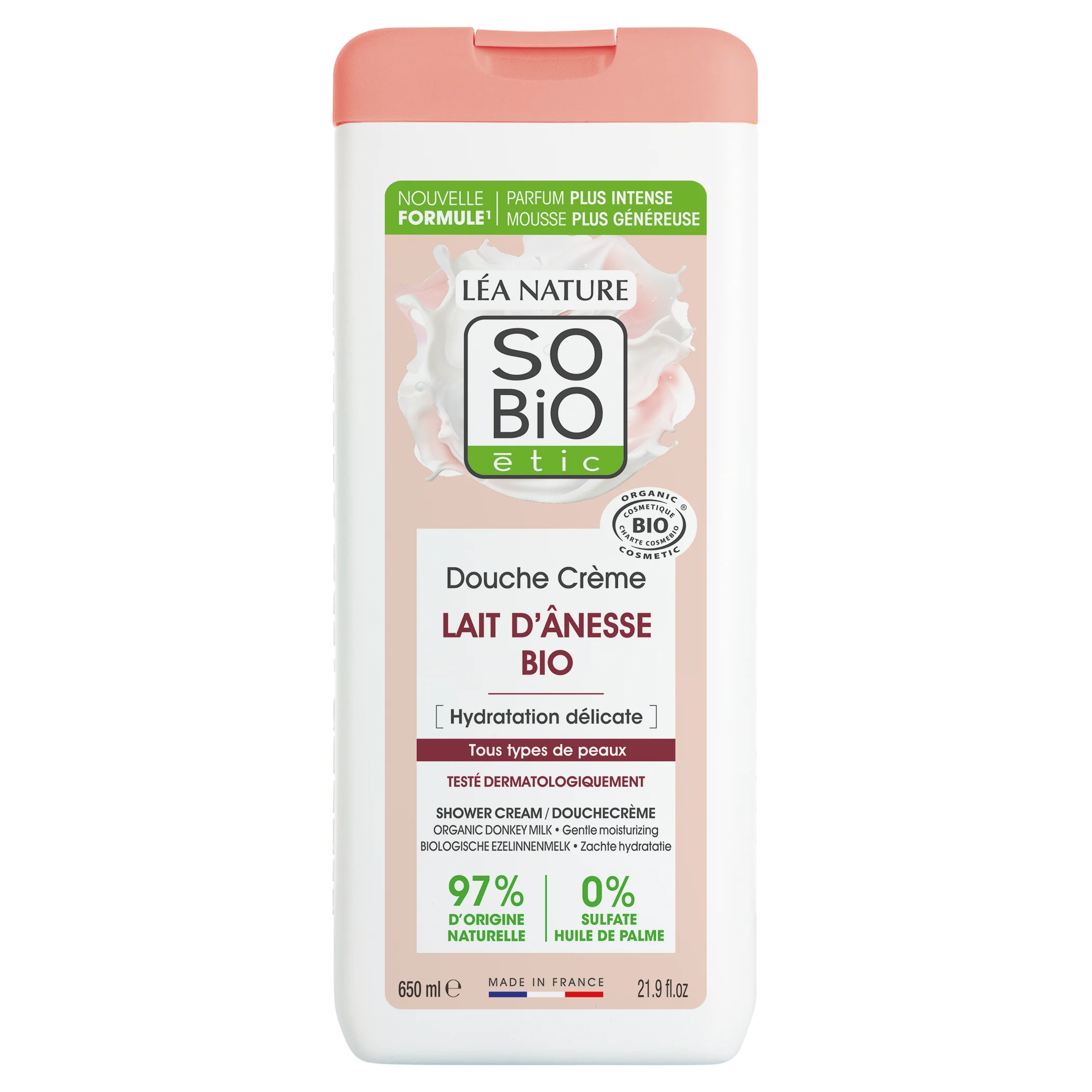 SO’BiO étic Krém sprchový jemně hydratační s oslím mlékem BIO (650 ml) - Image 2