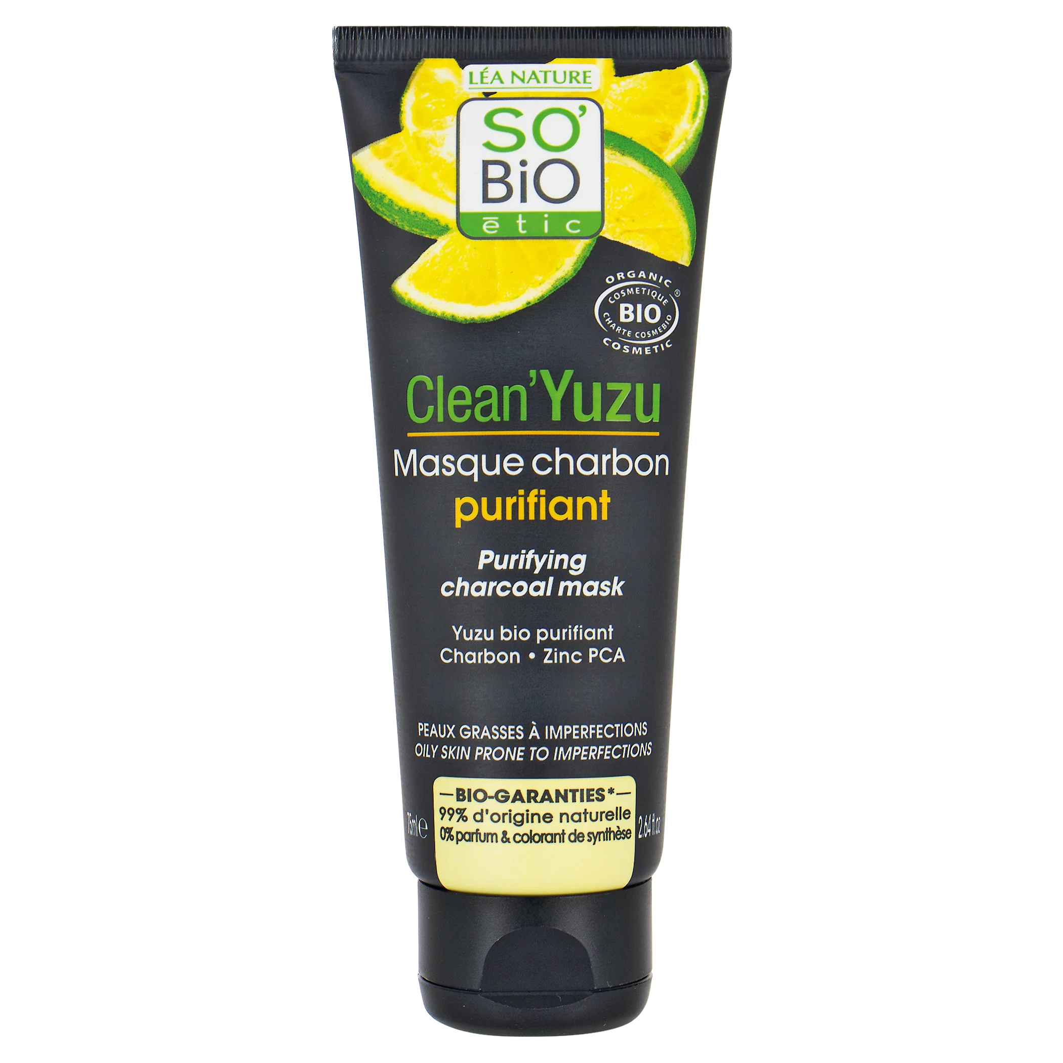 SO’BiO étic Maska pleťová čisticí s aktivním uhlím - Clean Yuzu BIO (75 ml)
