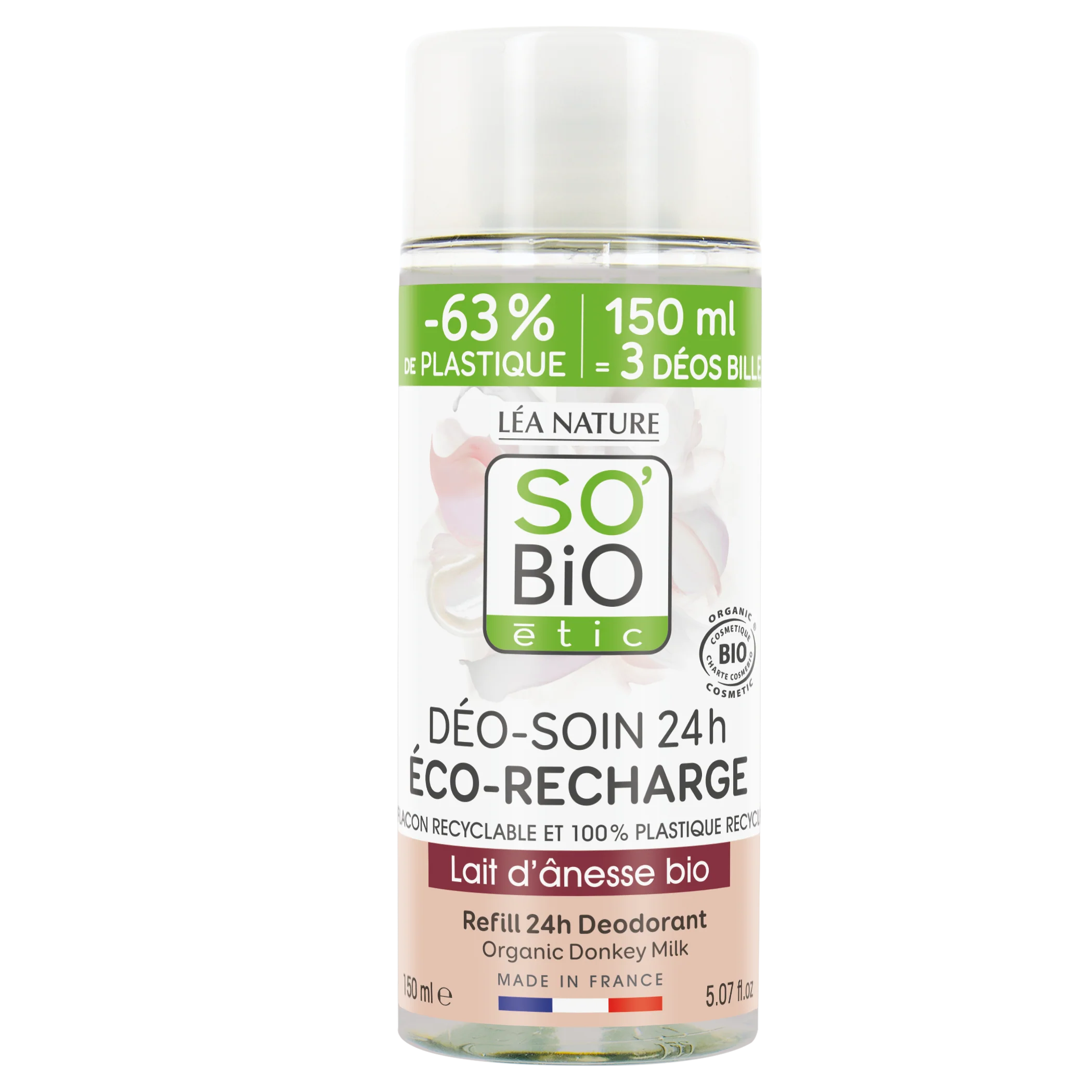 SO’BiO étic Náplň do deodorantu roll-on 24h hydratačního s oslím mlékem BIO (150 ml) - Image 2