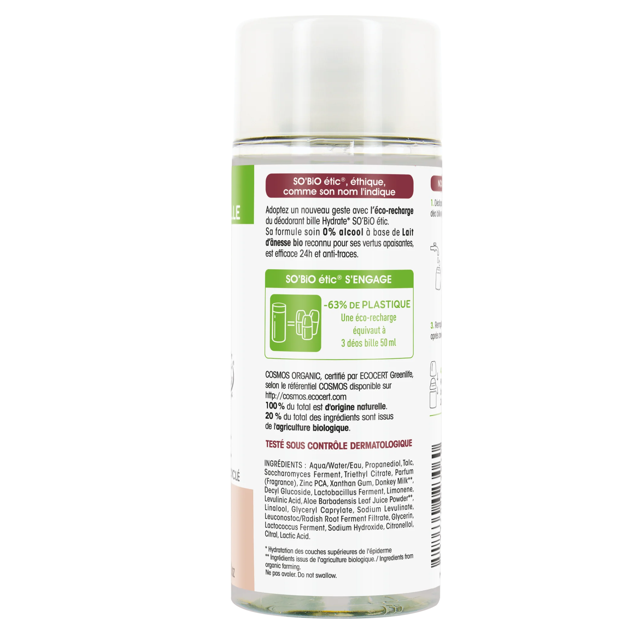 SO’BiO étic Náplň do deodorantu roll-on 24h hydratačního s oslím mlékem BIO (150 ml) - Image 4
