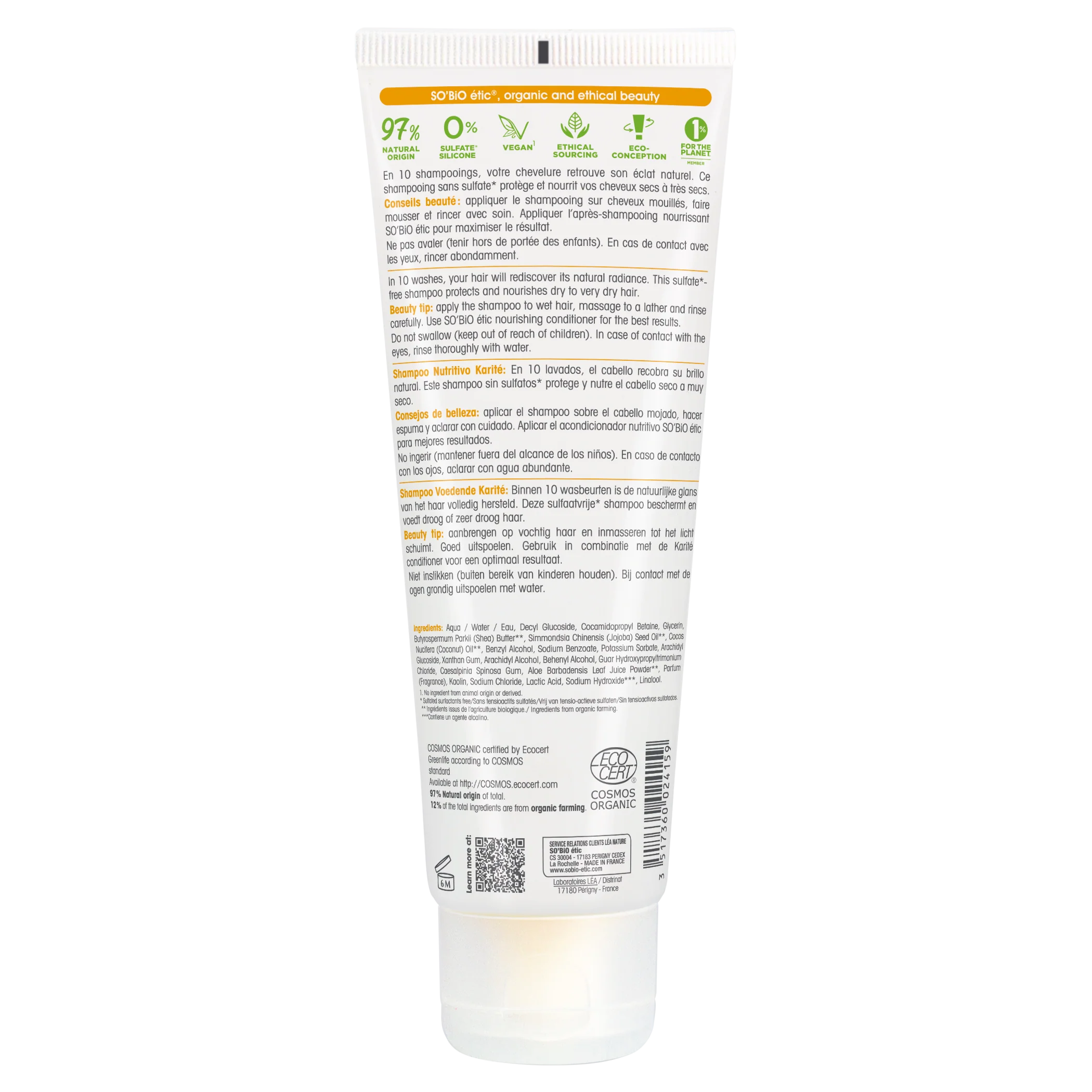SO’BiO étic Šampon jemný výživný s karité a arganovými ceramidy BIO (250 ml) - Image 2