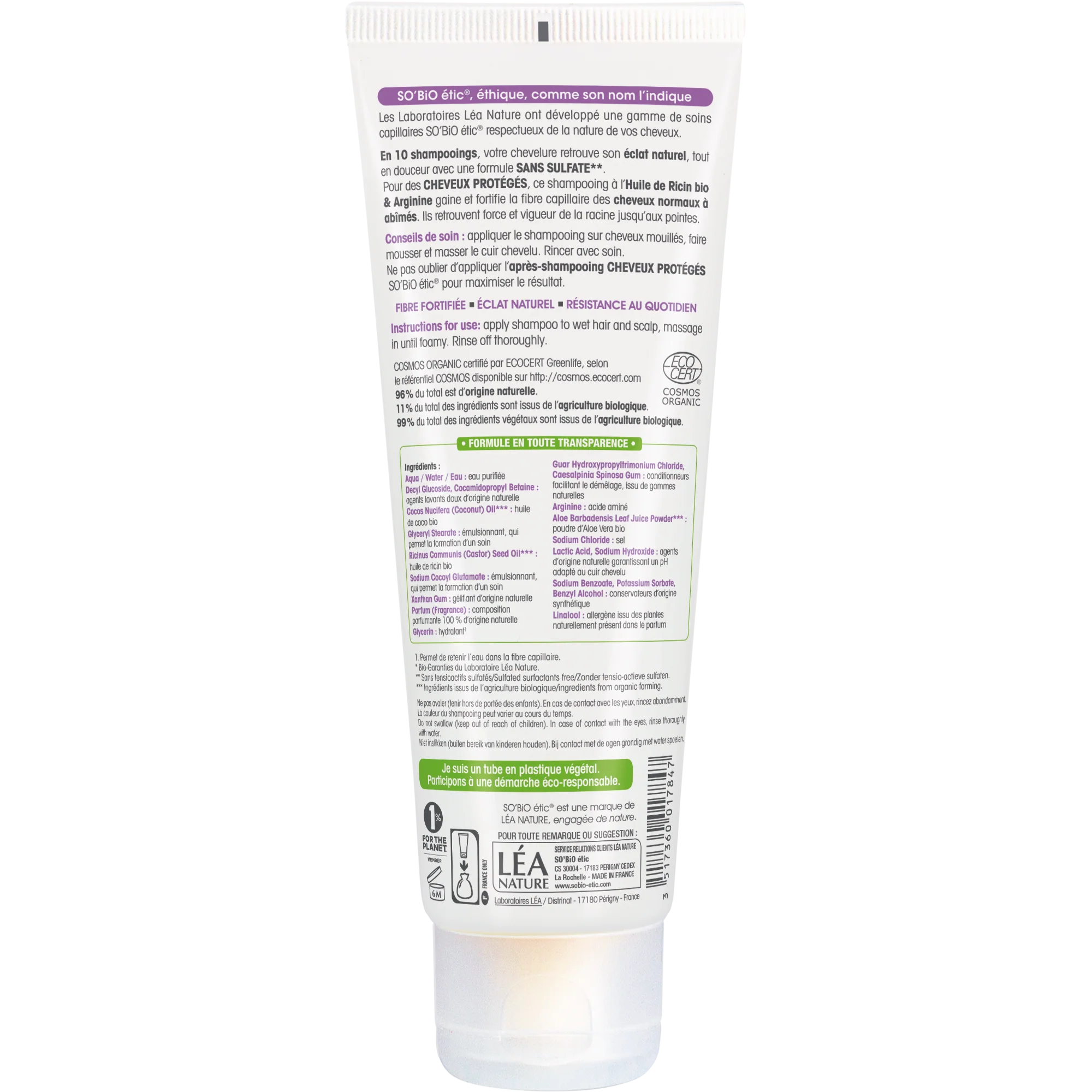 SO’BiO étic Šampon ochranný s ricinem a argininem BIO (250 ml) - Image 2