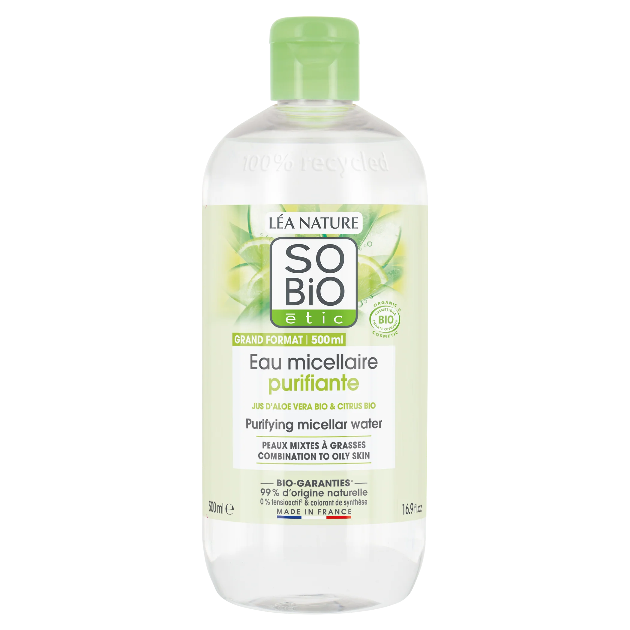 SO’BiO étic Voda micelární Aloe Vera čisticí - zinek a citrusy BIO (500 ml)