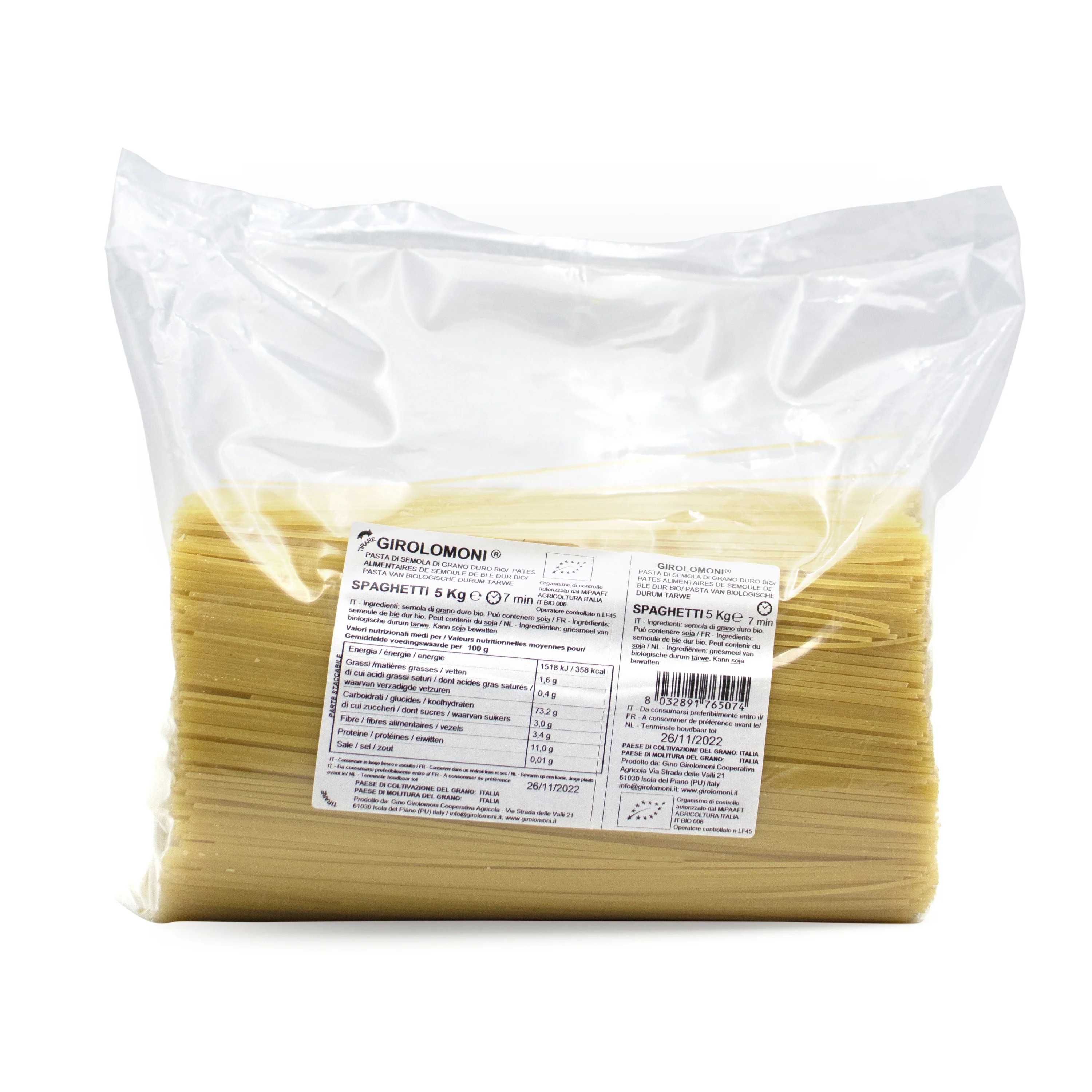Těstoviny špagety semolinové 5 kg BIO GIROLOMONI