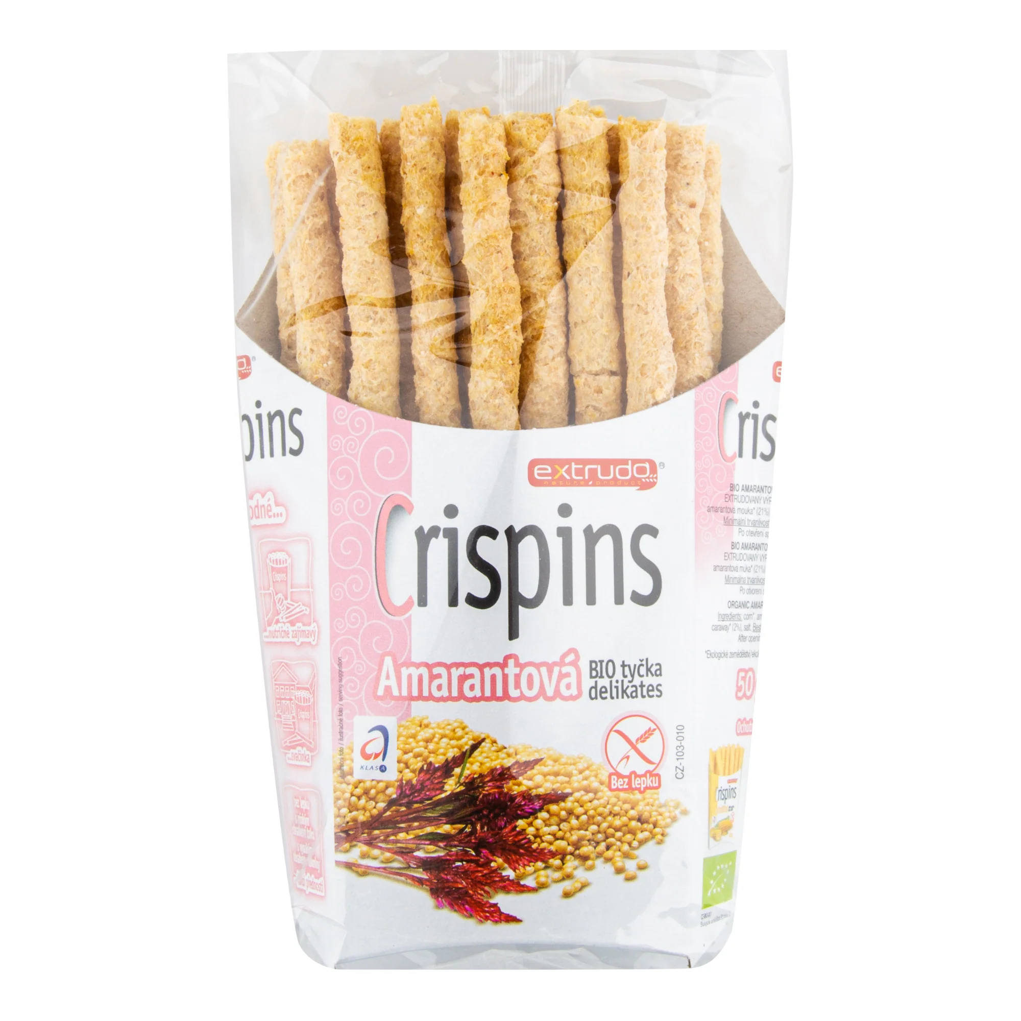 Tyčinka amarantová Crispins bezlepková 50 g BIO EXTRUDO