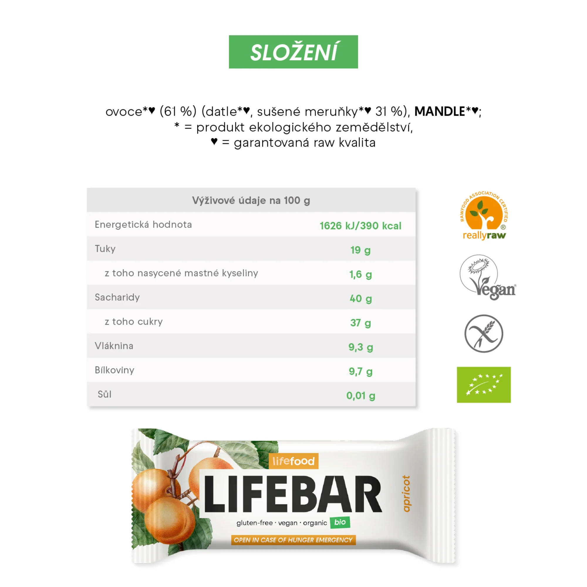 Lifefood Tyčinka Lifebar meruňková RAW BIO (40 g) - Image 2