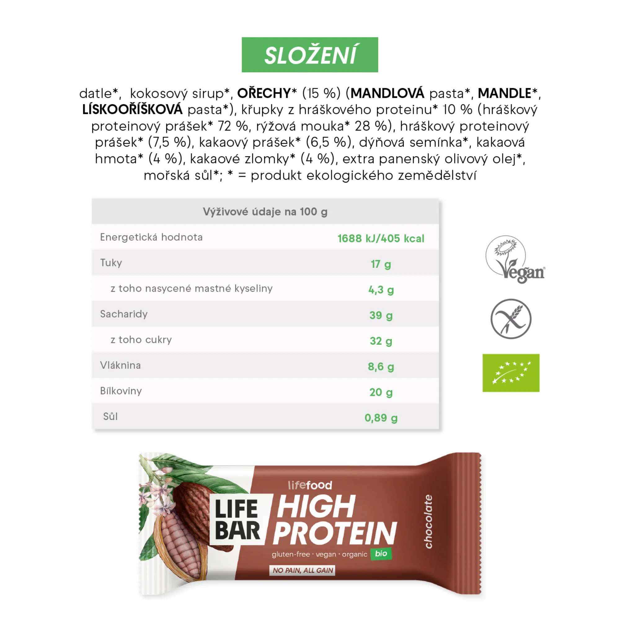 Lifefood Tyčinka Lifebar proteinová s kakaem BIO (40 g) - Image 2