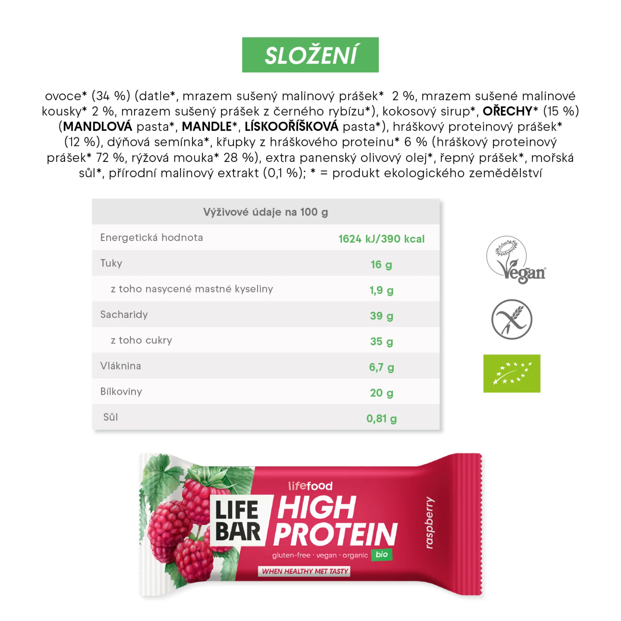 Lifefood Tyčinka Lifebar proteinová s malinami BIO (40 g) - Image 2