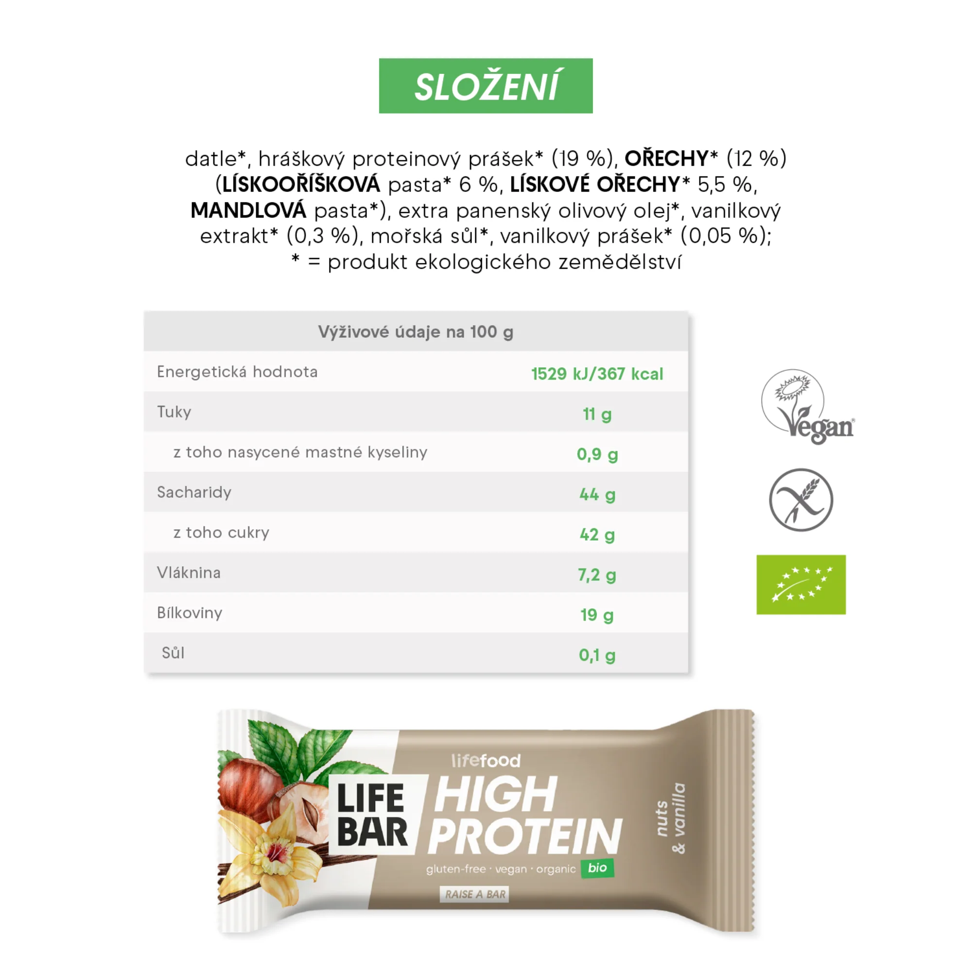 Lifefood Tyčinka Lifebar proteinová s ořechy a vanilkou BIO (40 g) - Image 2
