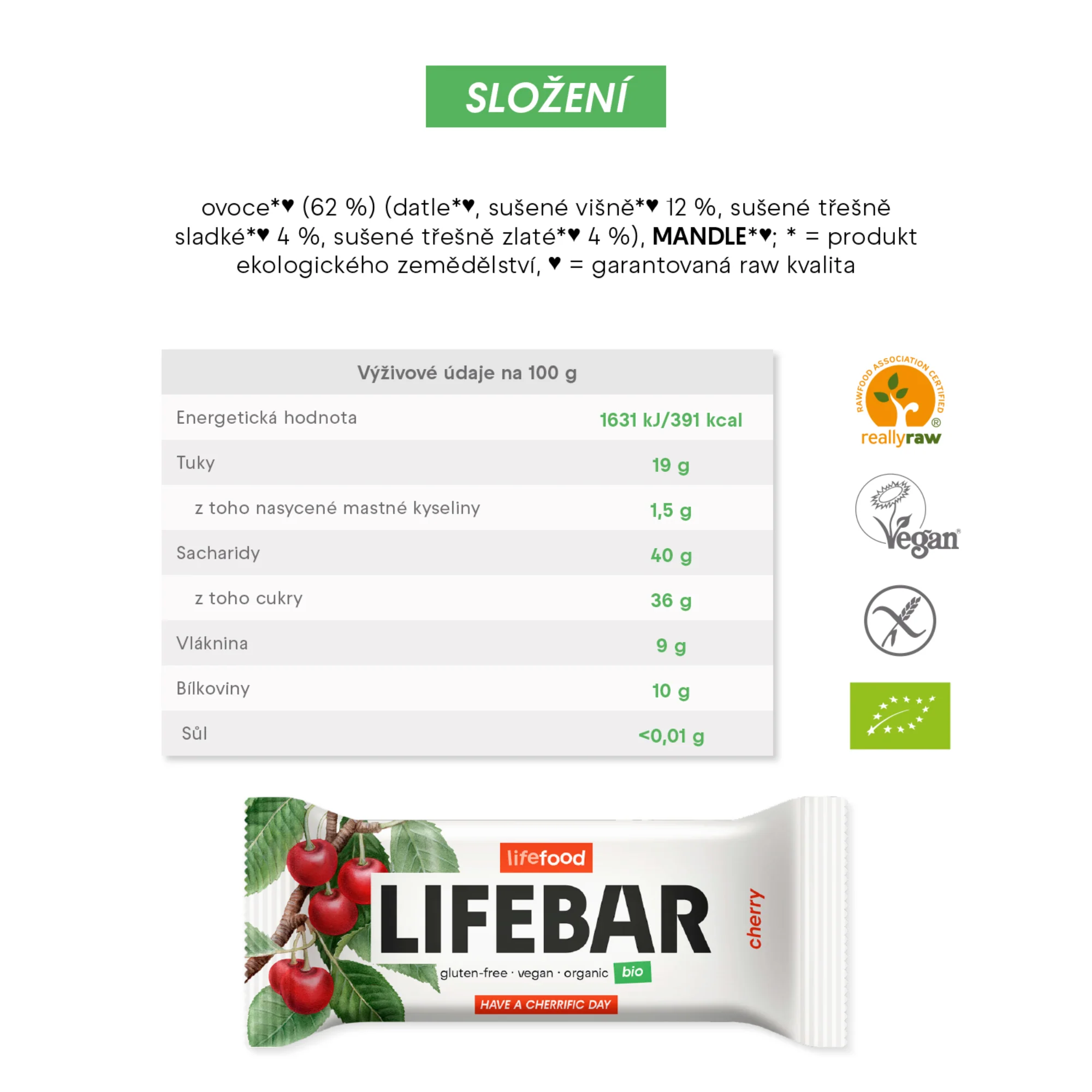 Lifefood Tyčinka Lifebar višňovo-třešňová RAW BIO (40 g) - Image 2