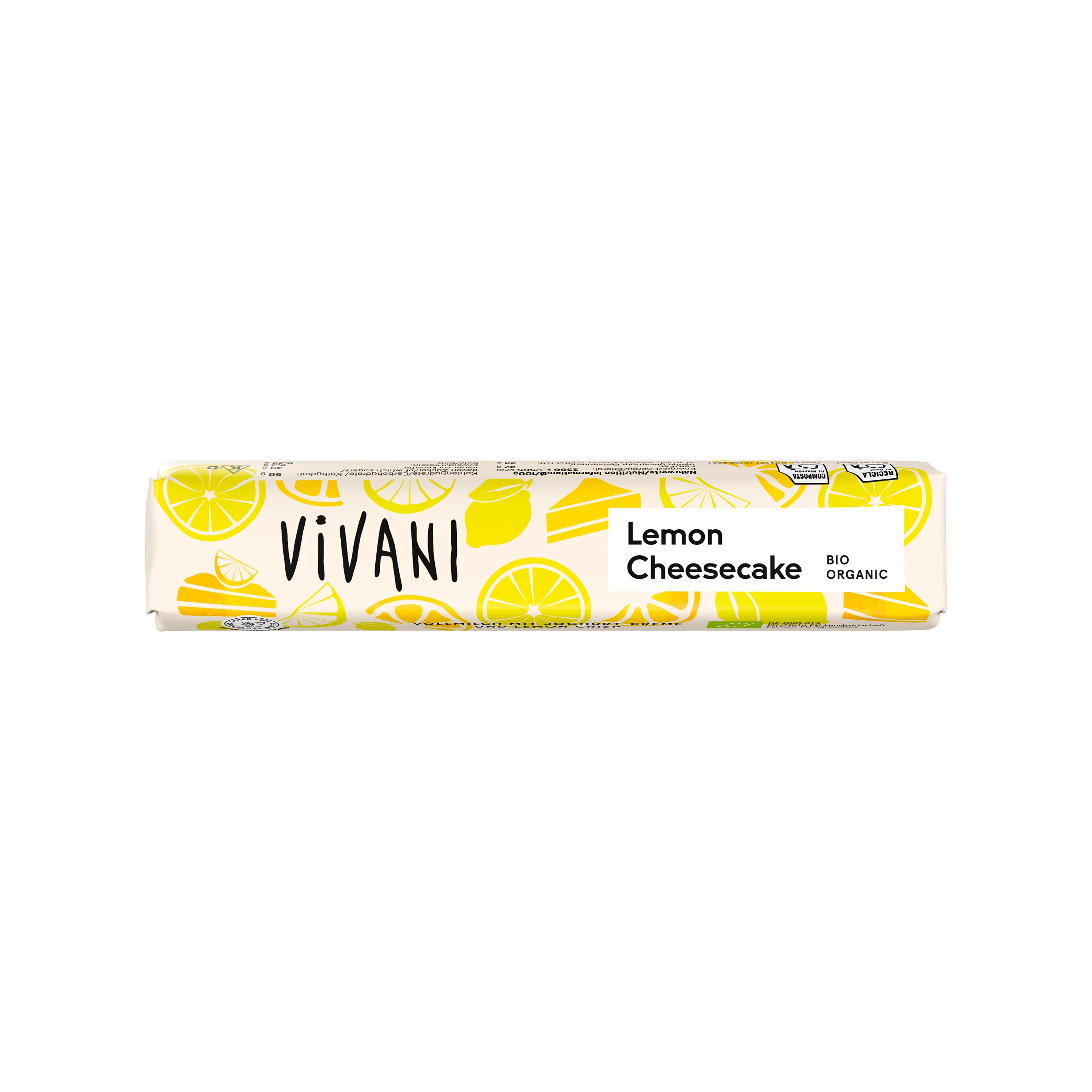 Vivani Tyčinka mléčná čokoláda Lemon Cheesecake BIO (40 g)