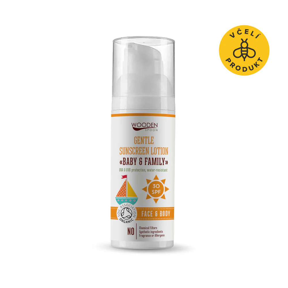 Wooden Spoon Opalovací tělové mléko Baby & Family SPF 30 BIO (50 ml)