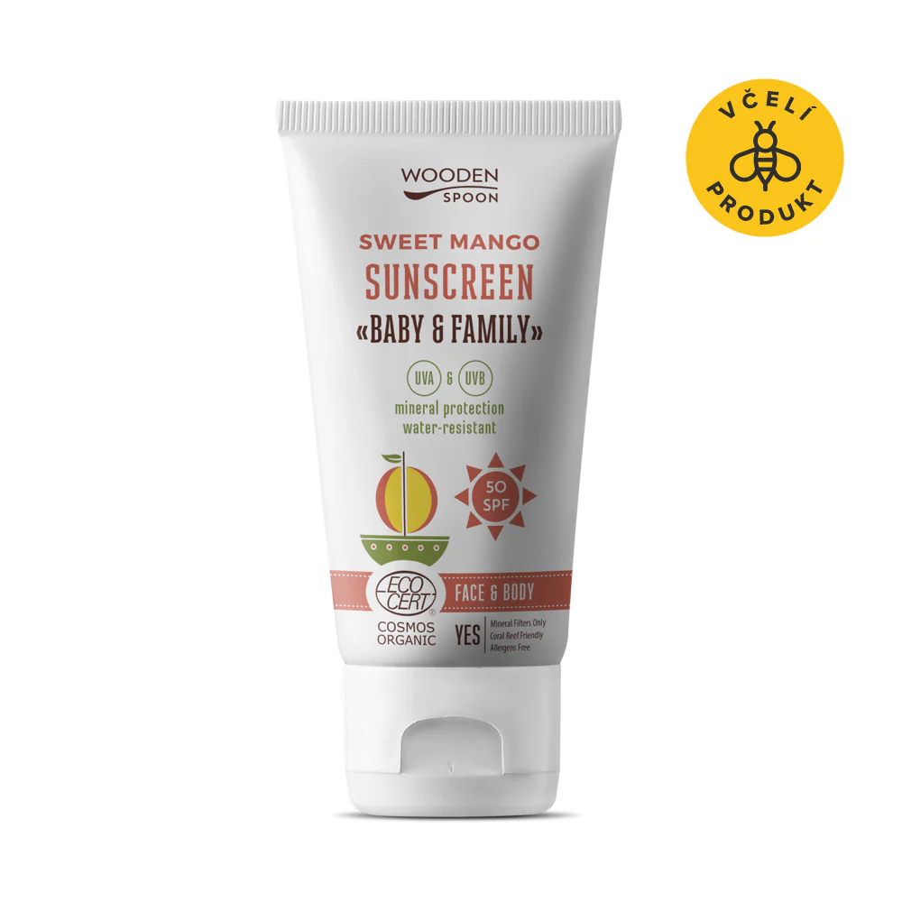 Wooden Spoon Opalovací tělové mléko Mango Baby & Family SPF 50 BIO - Image 2